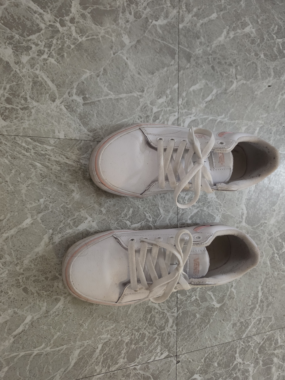 Vans White Sneakers with Light Pink Accents